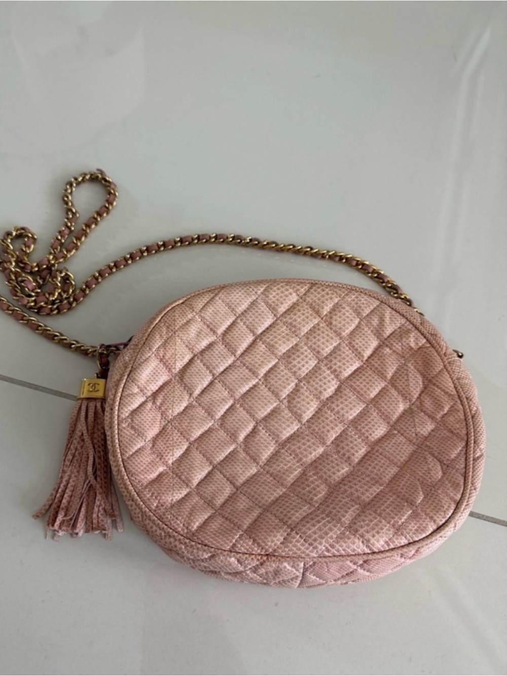 CHANEL Pink Quilted Leather Crossbody Bag with Tassel